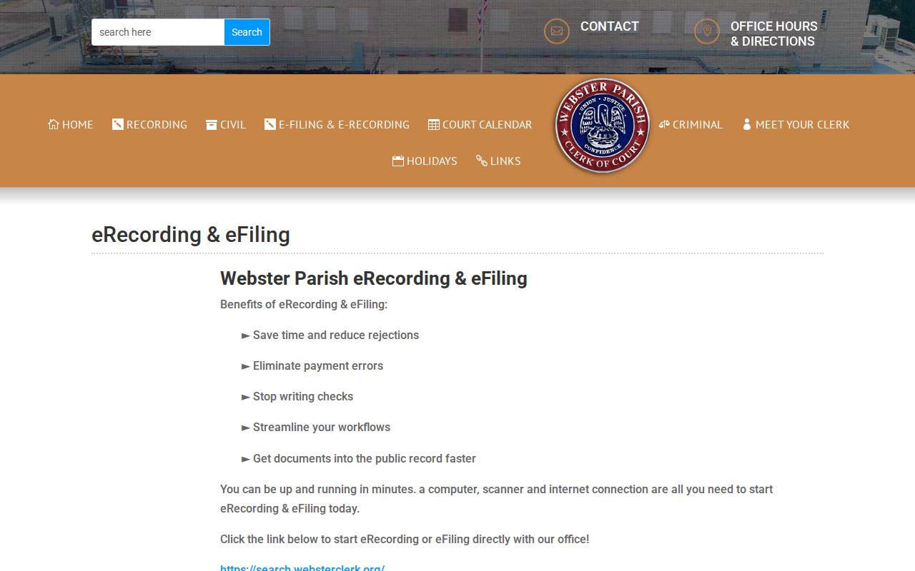 Webster Parish case lookup ClerkNet electronic filing and recording route