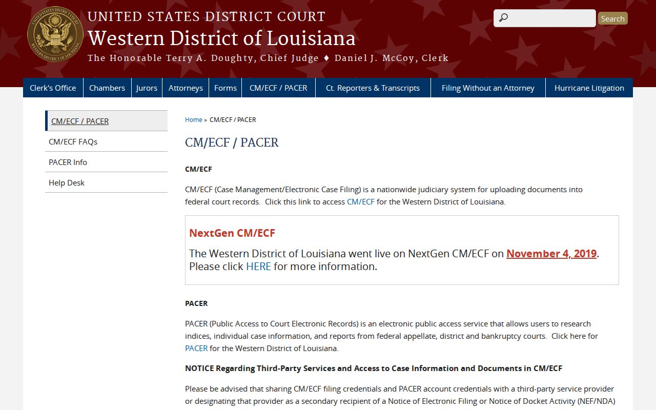 Webster Parish case lookup federal PACER and CM ECF access information