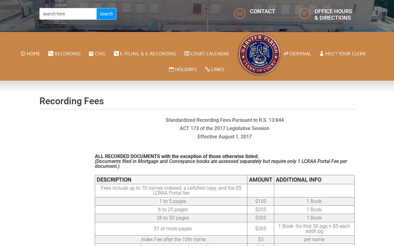 Webster Parish court records and recording access information