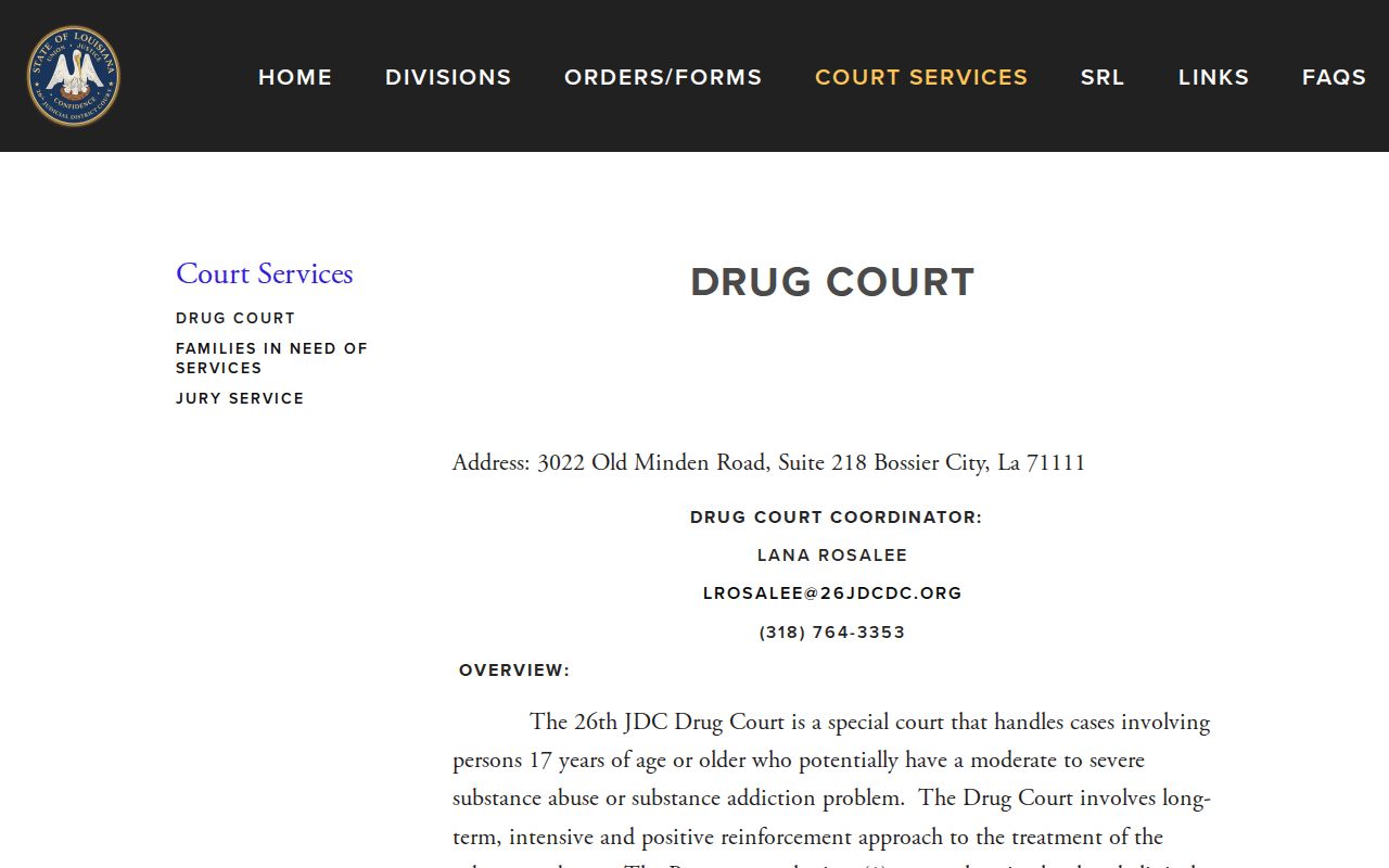 Webster Parish traffic court records 26th Judicial District Court Drug Court source