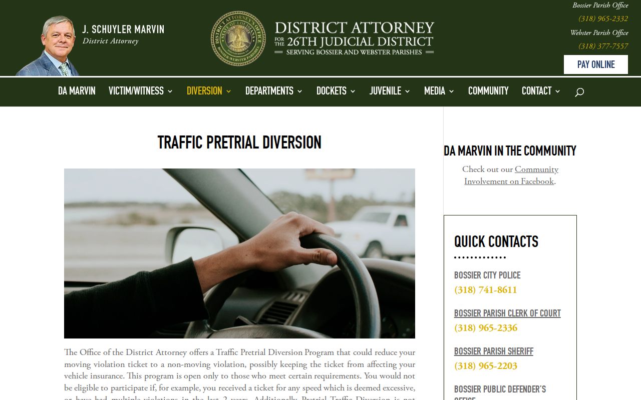 Webster Parish traffic court records pretrial diversion request source