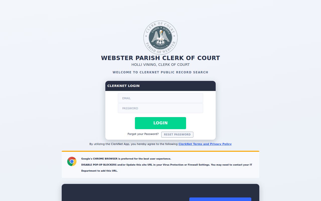 Webster Parish court docket ClerkNet case search access
